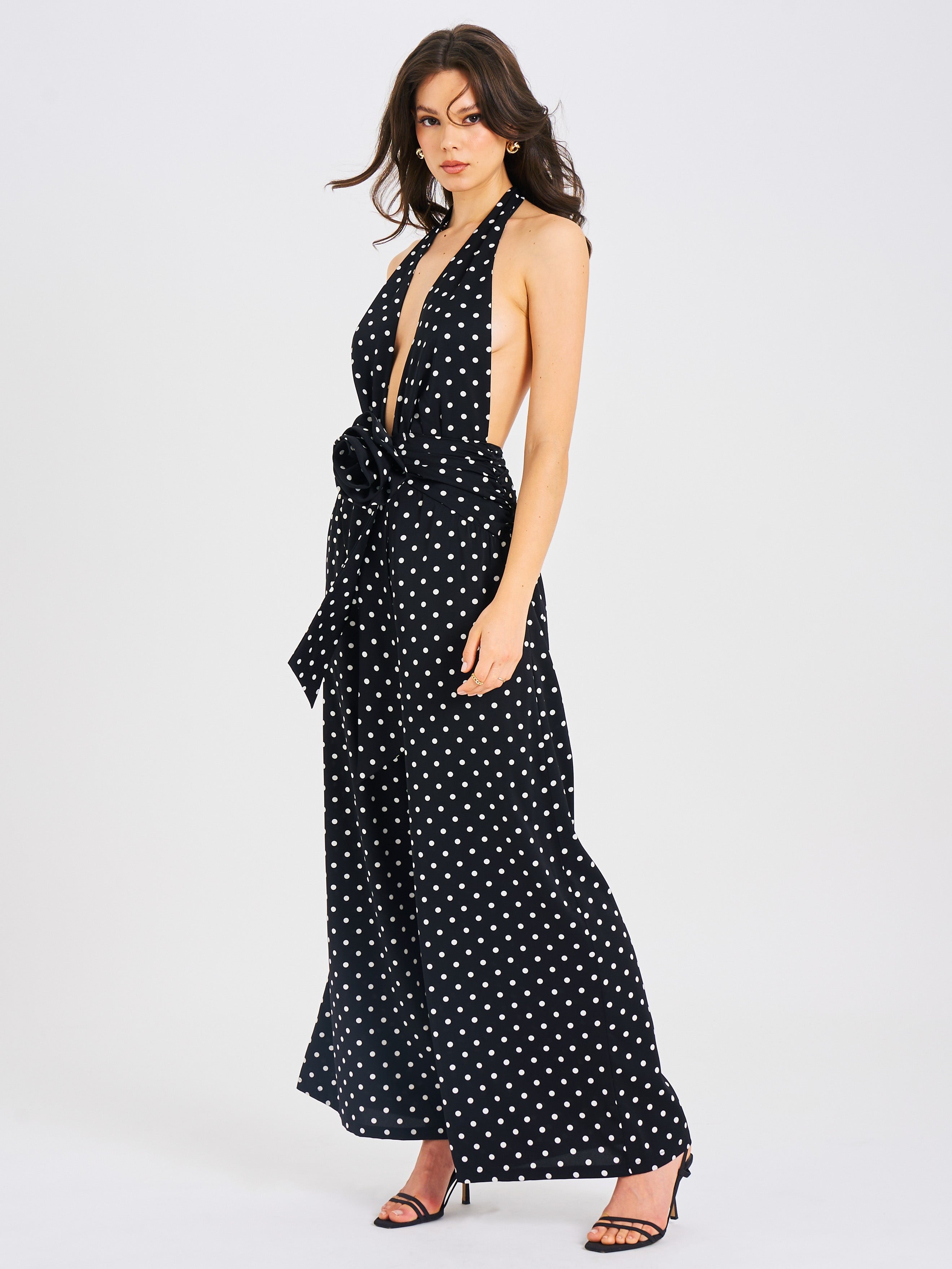 Black Polka Dots Halter Jumpsuit – Amanda Jean NYC