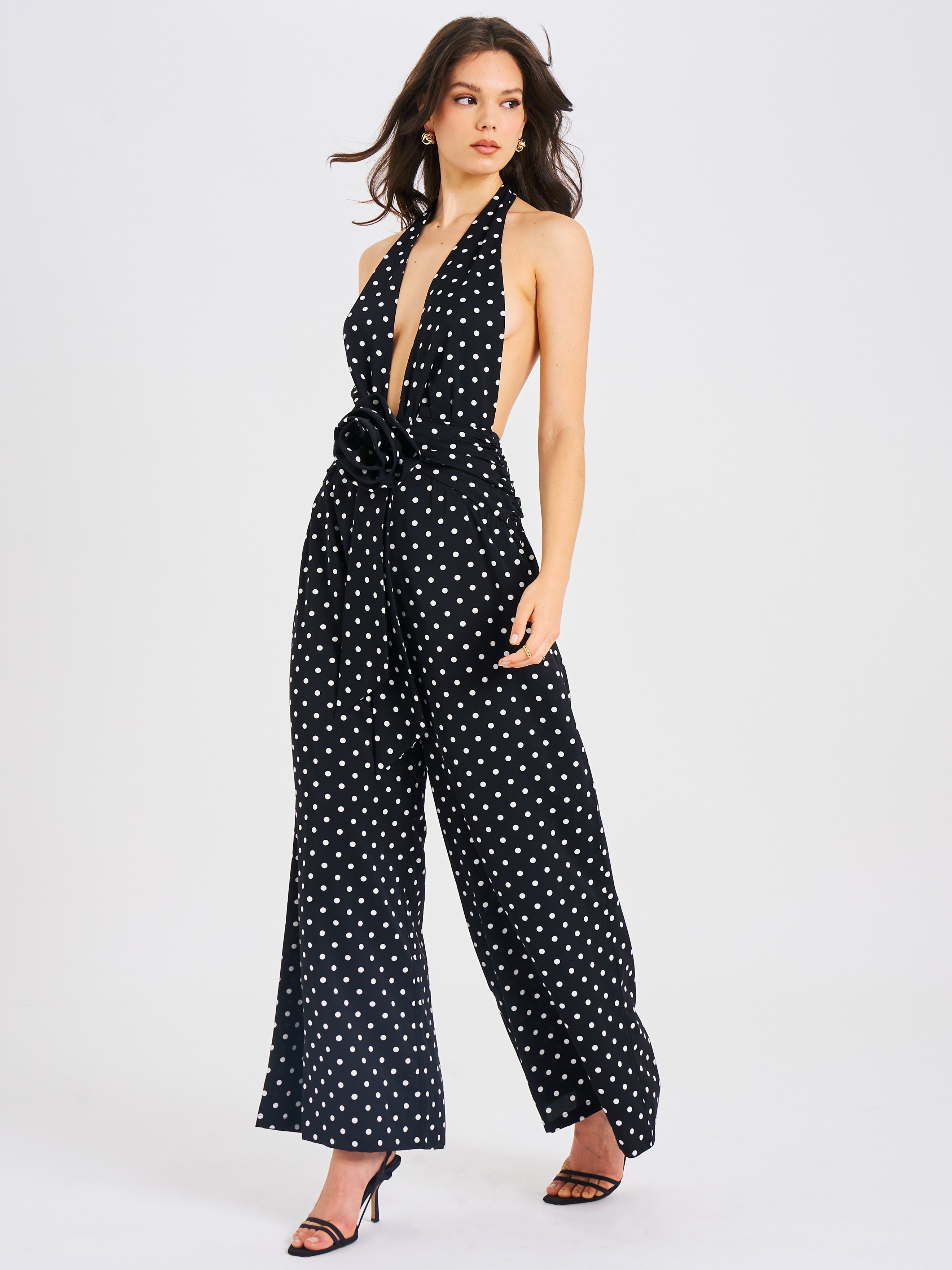 Black Polka Dots Halter Jumpsuit – Amanda Jean NYC
