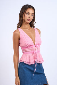 PLUNGING V-NECK DOUBLE FRONT TIES LAYERED TOP