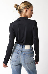 Sculpted Long Sleeve Button-Up Bodysuit in Black