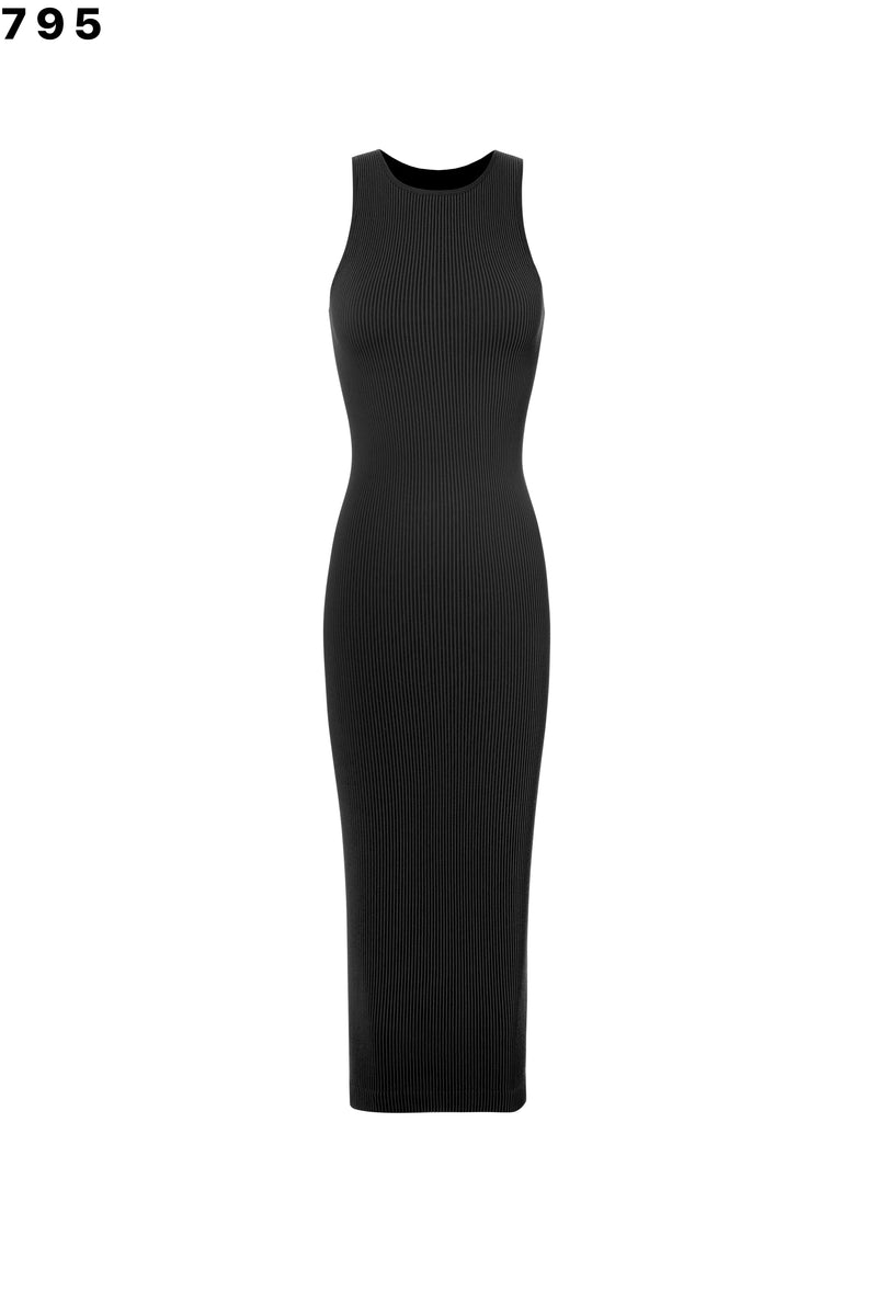 RIBBED ROUND NECK SLEEVELESS DRESS BLACK