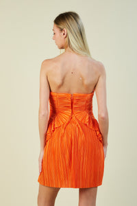 STRAPLESS PLEATED RUFFLE MINI DRESS
