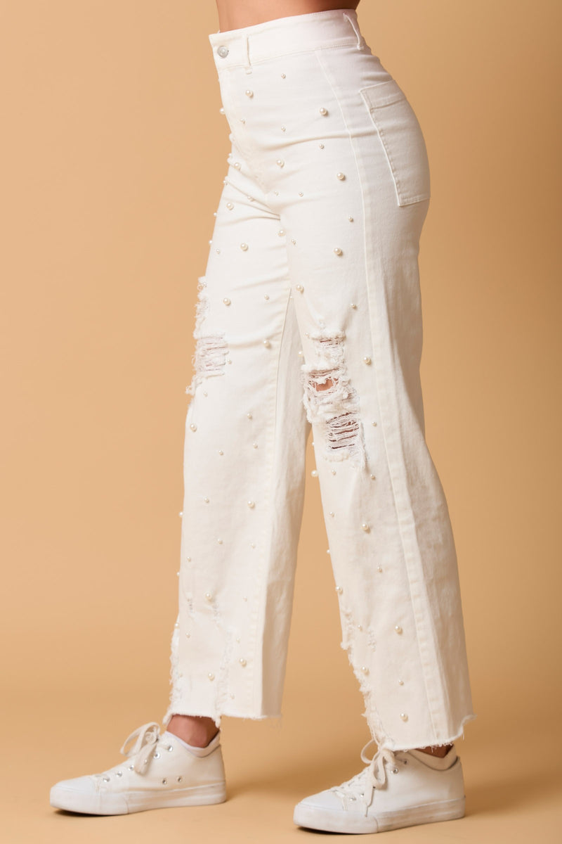 Pearl Trim Straight Leg Pants