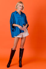 SATIN COLLARED NECK BUTTON DOWN SHIRT TOP