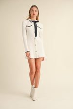 RIBBED SWEATER KNIT RHINESTONE BUTTON MINI DRESS