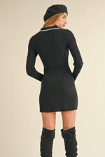 RIBBED SWEATER KNIT RHINESTONE BUTTON MINI DRESS