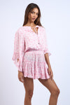 CLIP DOT FLORAL FLARE SLEEVE TIERED MINI DRESS