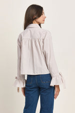 Bow-Cuff Stripe Button Down Shirt