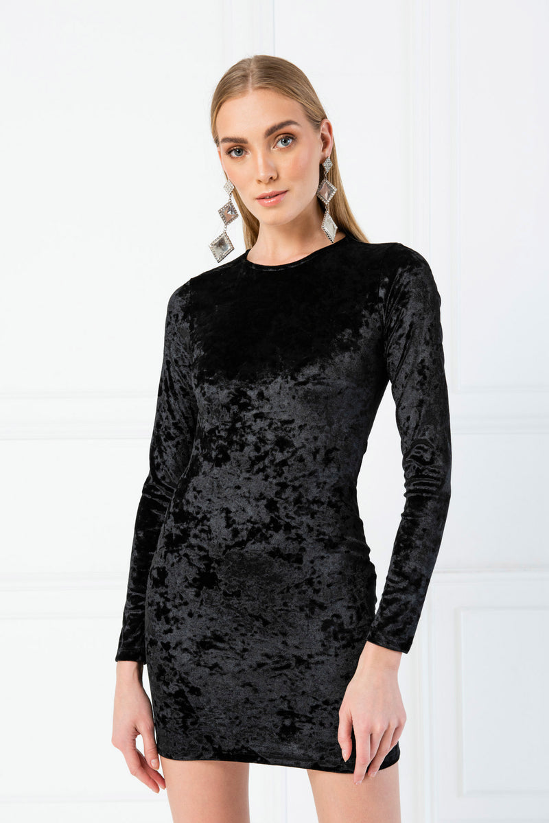 Black Long Sleeves Velvet Dress