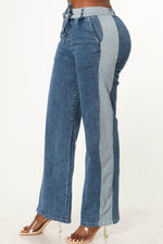 DENIM MIX HIGH WAIST SWEAT PANT WITH DRAWSTRING