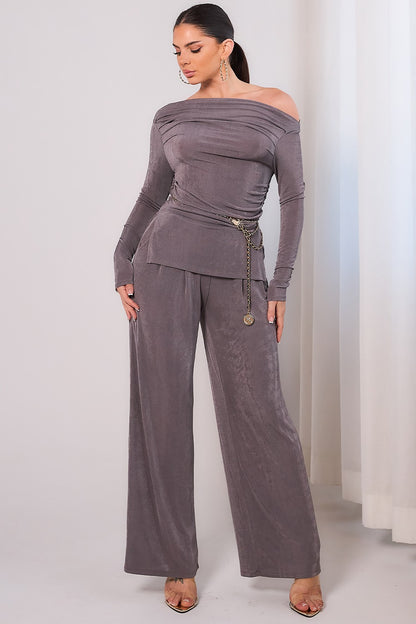 Elastic long sleeve top & pants set