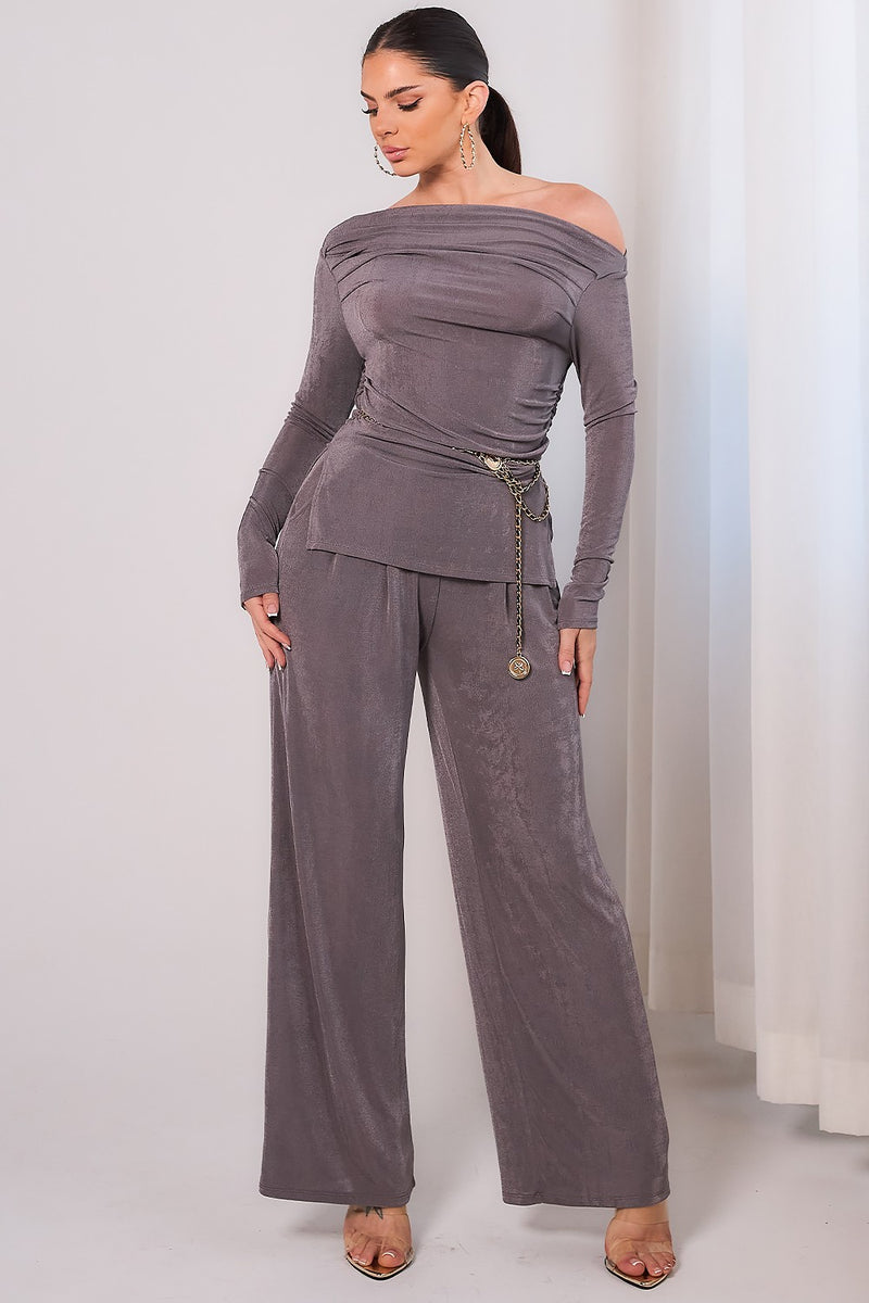 Elastic long sleeve top & pants set