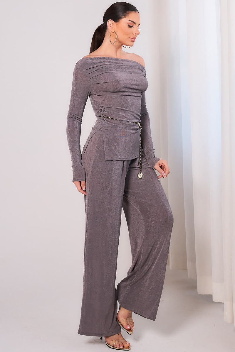 Elastic long sleeve top & pants set