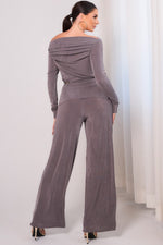 Elastic long sleeve top & pants set