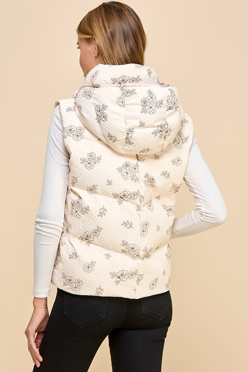 Floral Print Pebbled Puffer Vest