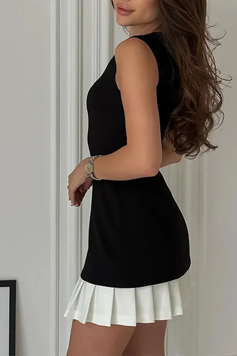 Contrast Hem Sleeveless Mini Dress