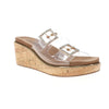 Clear Strap Wedge Sandals with Rhinestone Buckles - Cork Heel