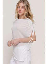 White One Shoulder Drawstring Side Top