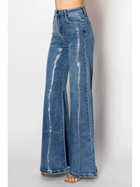 High-Waisted Wide-Leg Jeans with Glossy Croc-Effect Finish