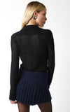 Sheer Black Button-Down Collared Bodysuit