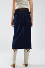 DENIM SKIRT WITH FRONT SLIT AND GOLD BUTTONS