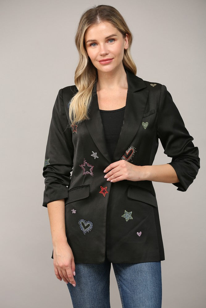 EMBELLISHED SCRUNCH SLEEVE BLAZER