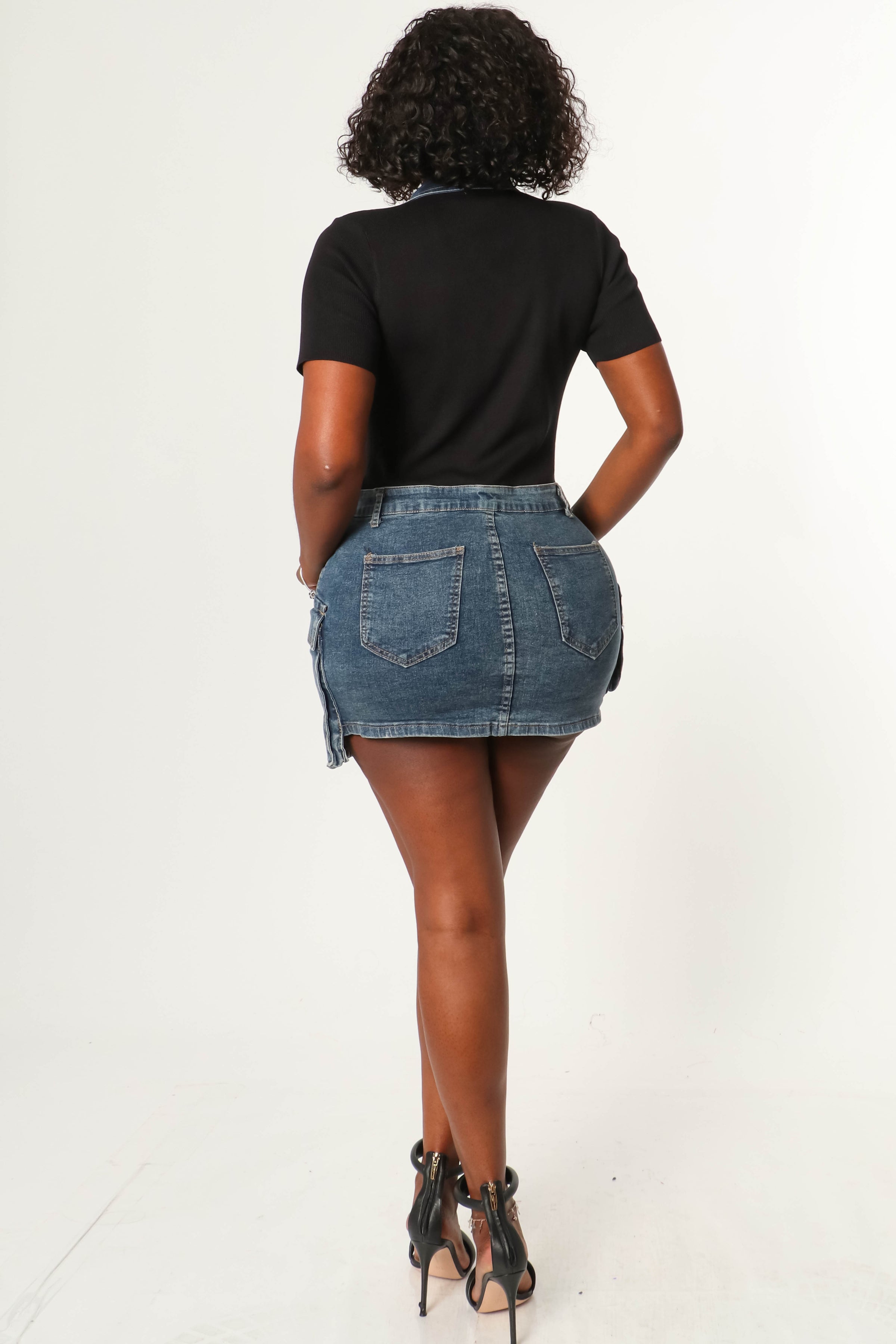 DENIM & KNIT ZIP UP CARGO MINI DRESS WITH COLLAR Amanda Jean NYC DENIM & KNIT ZIP UP CARGO MINI DRESS WITH COLLAR Amanda Jean NYC