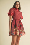 Floral Embellished High-Neck Mini Dress in Red