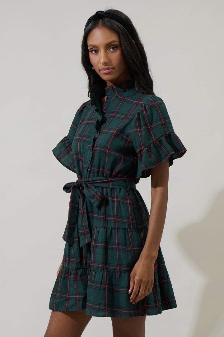 Plaid Cottonwood Ruffle Button Mini Dress