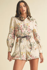 Faux leather belted Floral Playsuit