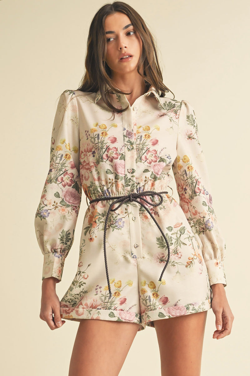 Faux leather belted Floral Playsuit