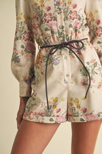 Faux leather belted Floral Playsuit