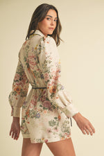 Faux leather belted Floral Playsuit