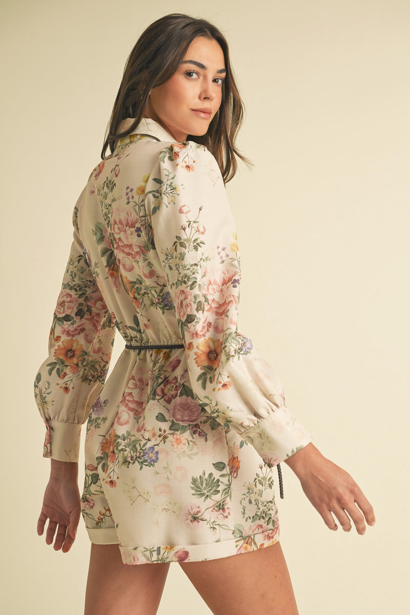 Faux leather belted Floral Playsuit