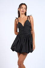 DOUBLE TIE STRAP BUBBLE HEM MINI DRESS