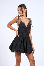 DOUBLE TIE STRAP BUBBLE HEM MINI DRESS