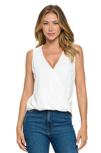 White Sleeveless Surplice Wrap Blouse