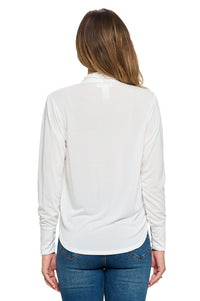 White Long Sleeve Surplice Wrap Top