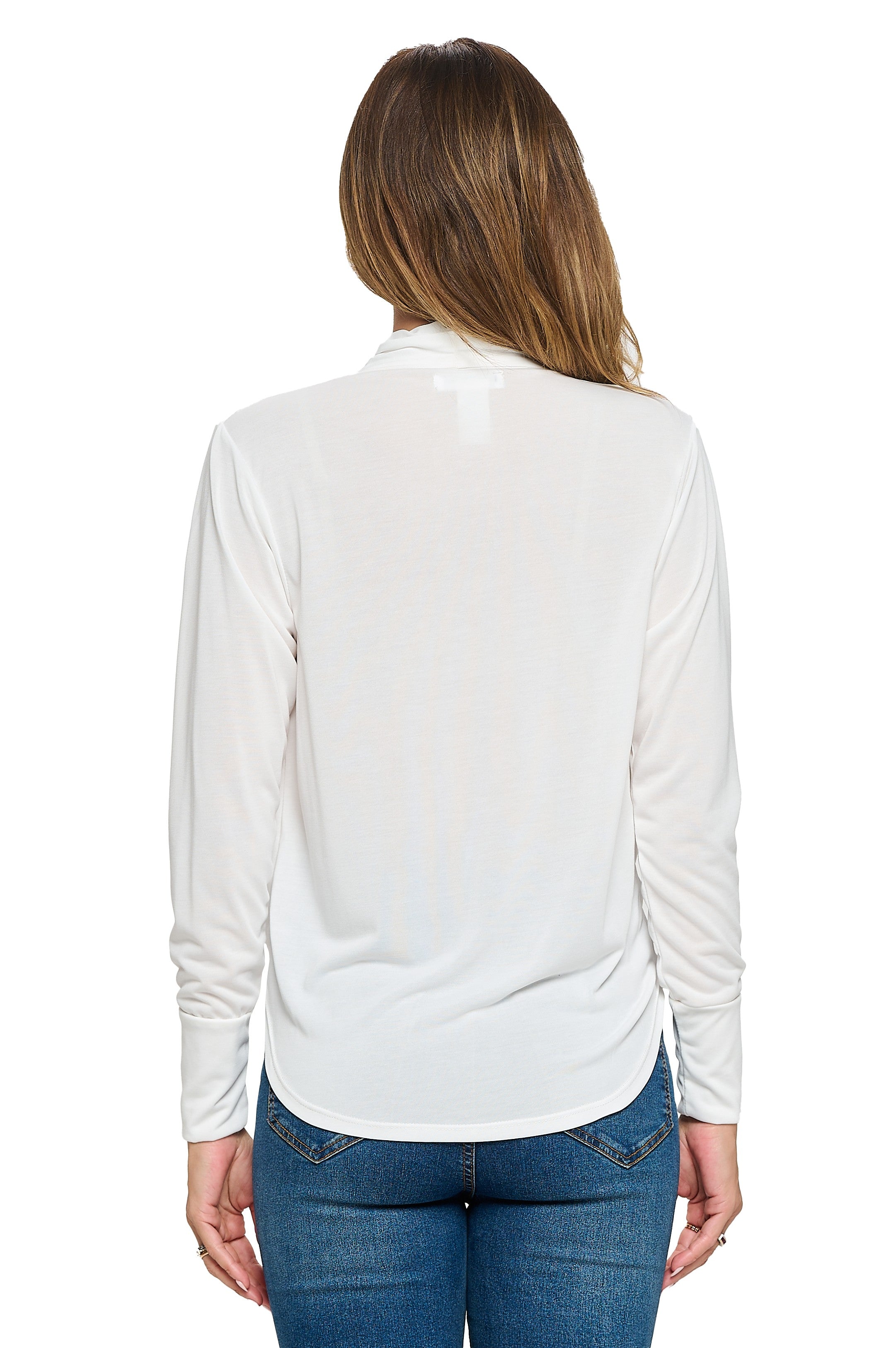White Long Sleeve Surplice Wrap Top