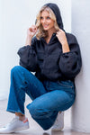 Sheer Black Hooded Drawstring Windbreaker Jacket