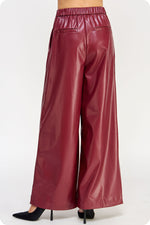 Pleated Details Wide-Legs Vegan Leather Pants