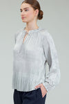 RUFFLED SPLIT NECK PLEATED BLOUSE