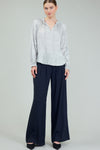 RUFFLED SPLIT NECK PLEATED BLOUSE