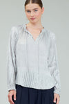 RUFFLED SPLIT NECK PLEATED BLOUSE