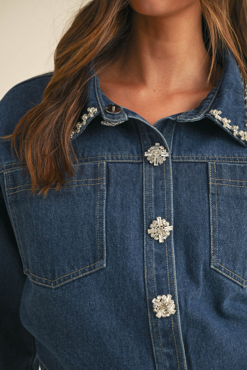 RHINESTONE APPLIQUE DENIM JACKET