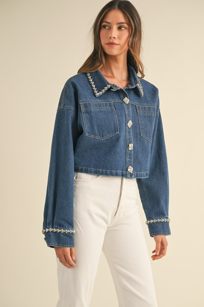 RHINESTONE APPLIQUE DENIM JACKET