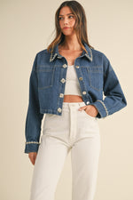 RHINESTONE APPLIQUE DENIM JACKET