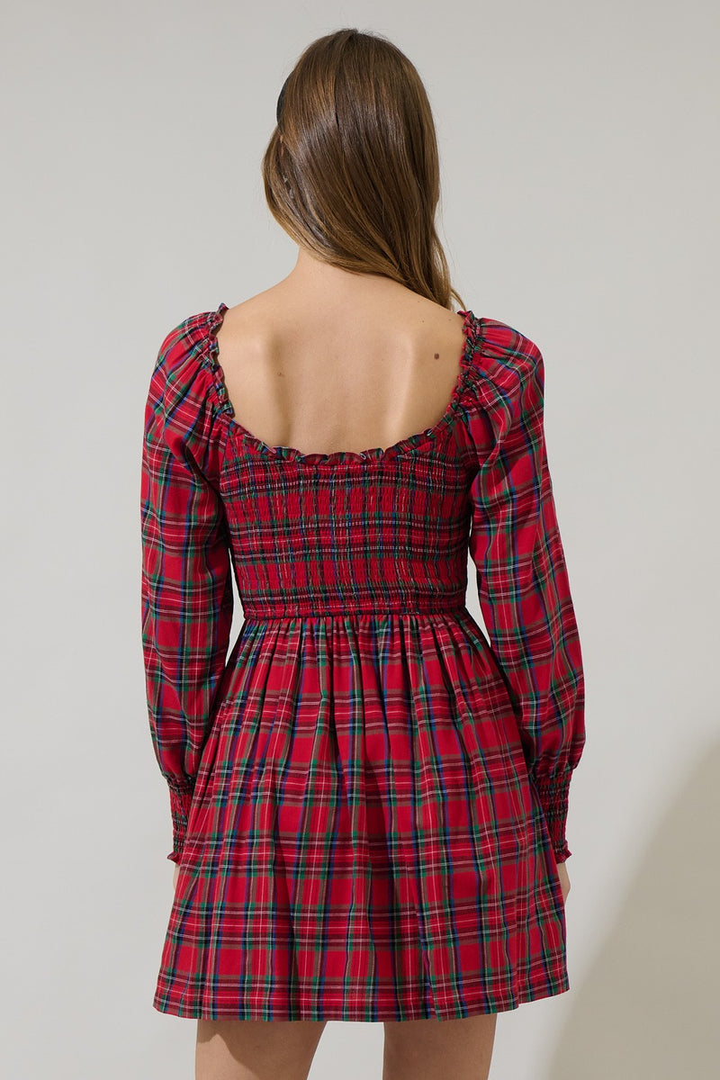 Plaid Smocked Mini Dress