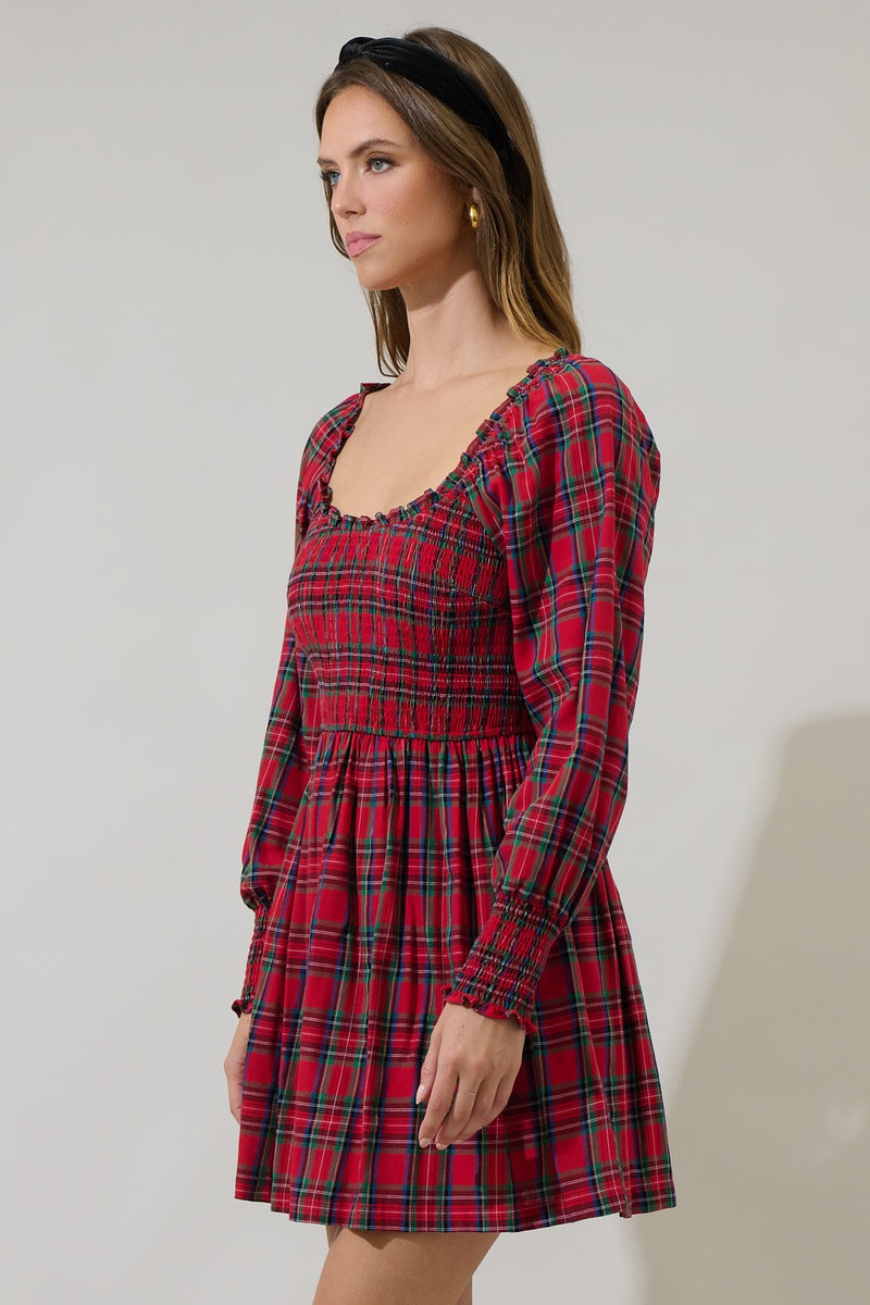 Plaid Smocked Mini Dress