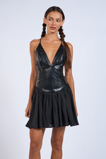 HALF LEATHER HALF BLACK DROP-WAIST MINI DRESS